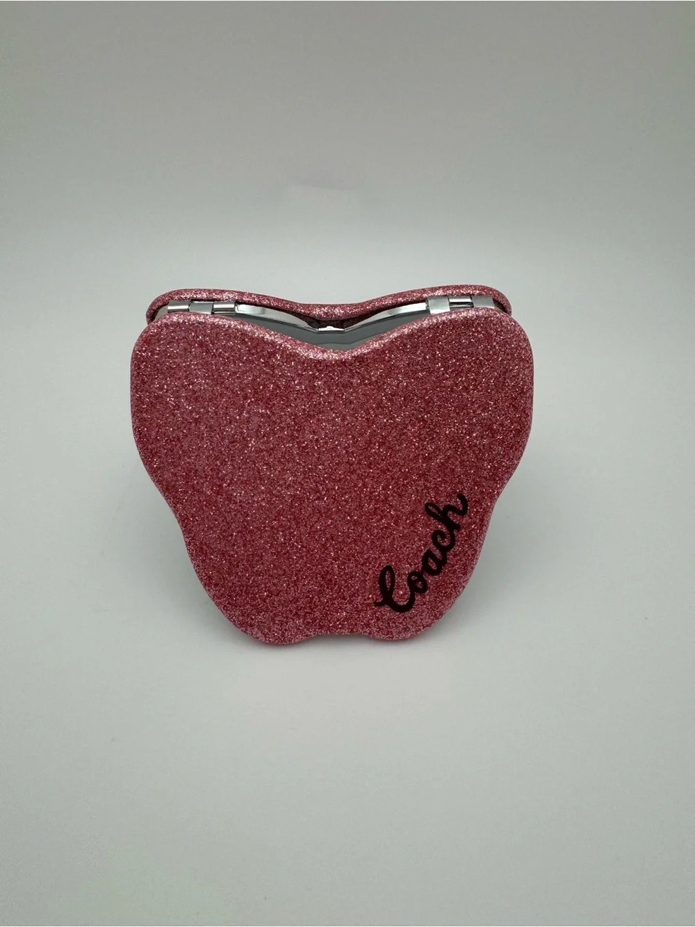 Coach CF154 Pink Glitter Butterfly Compact Dual Mirror Gold Taffy Multi NWT